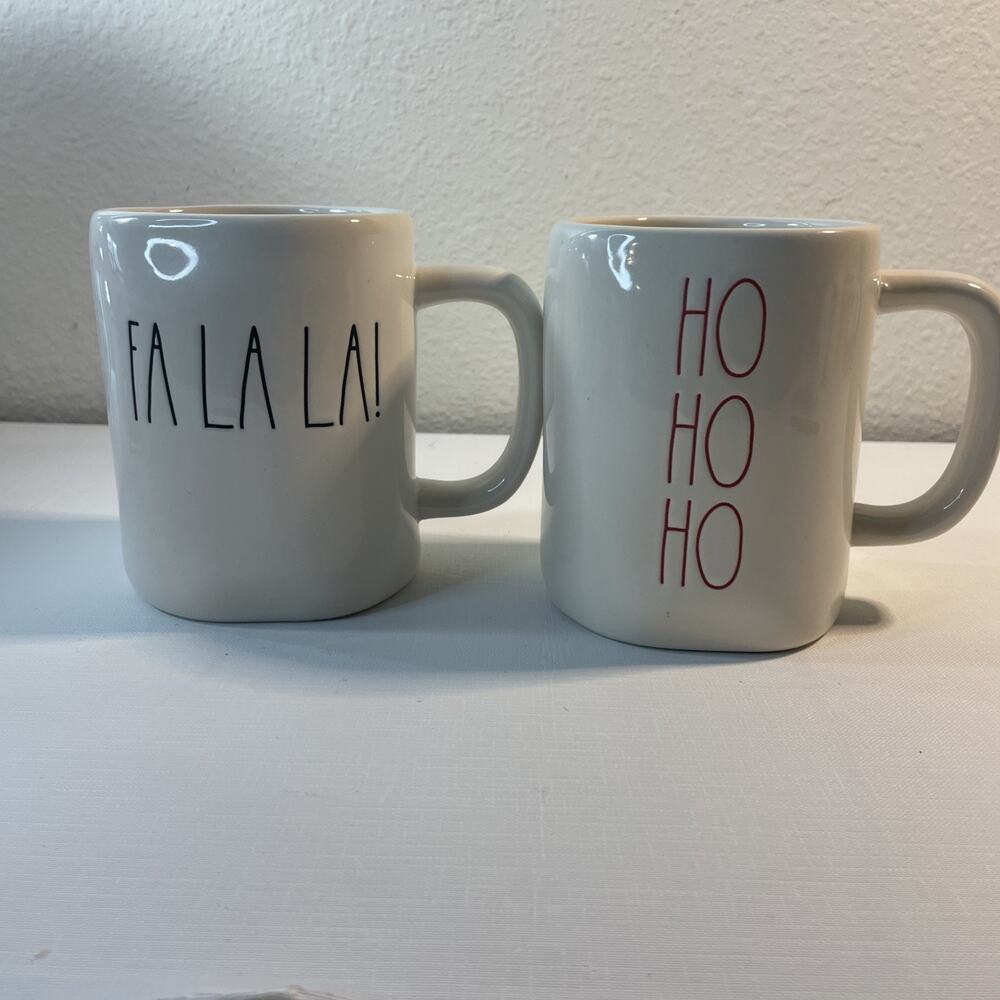 Rae Dunn Magenta FALALA and HOHOHO SANTA Christmas Coffee Mugs Set Of 2